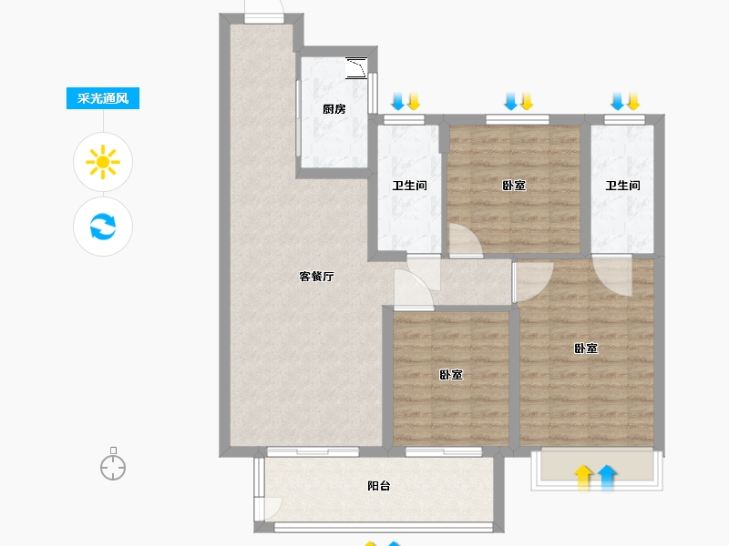 安徽省-宿州市-香格里拉未来家-94.95-户型库-采光通风