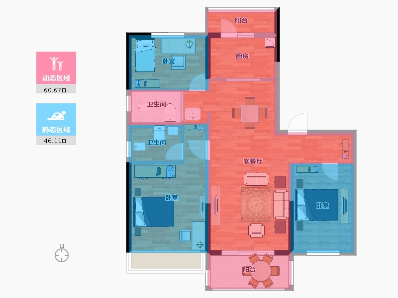 陕西省-西安市-碧桂园锦唐-95.71-户型库-动静分区