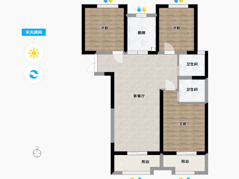 甘肃省-兰州市-兰州金城中心-83.44-户型库-采光通风