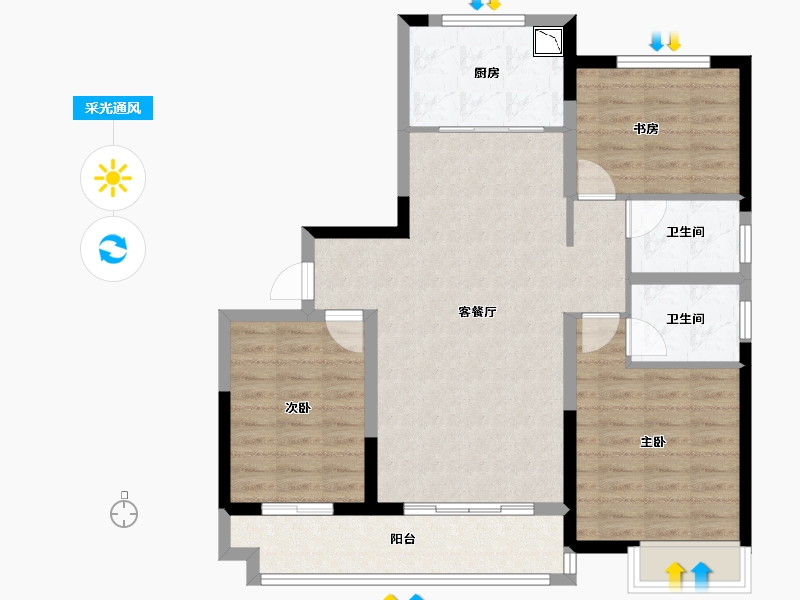 陕西省-榆林市-阳光紫郡-91.57-户型库-采光通风