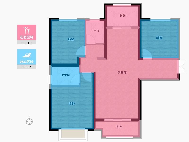 陕西省-西安市-鑫苑·又一程臻境-82.25-户型库-动静分区