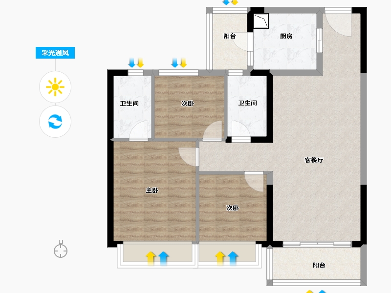 江苏省-南京市-碧桂园凤凰城-83.00-户型库-采光通风