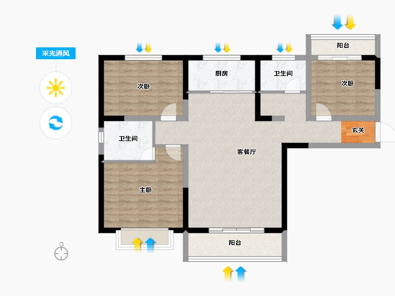 陕西省-宝鸡市-金色米兰-95.00-户型库-采光通风