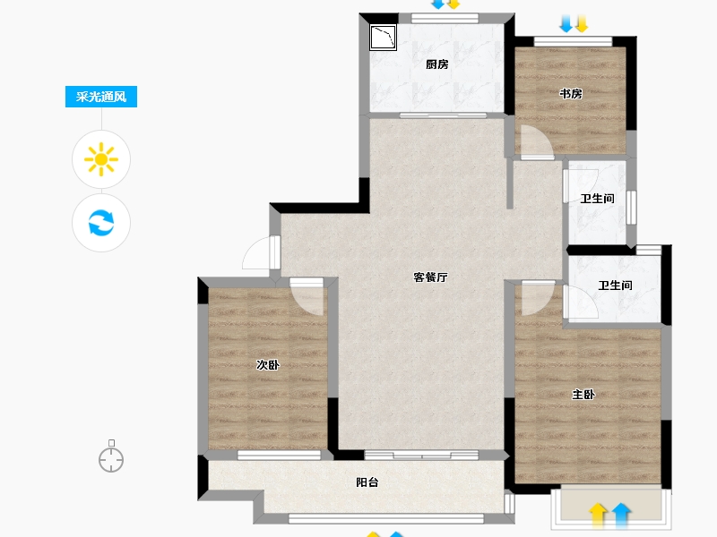 陕西省-榆林市-阳光紫郡-88.79-户型库-采光通风