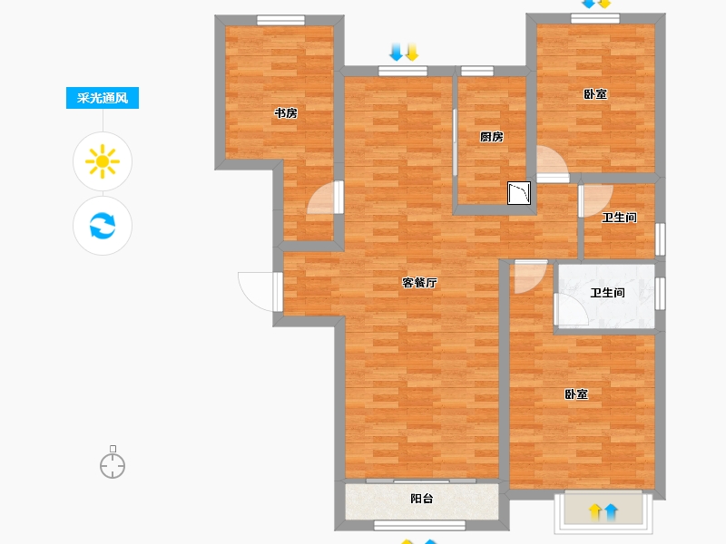 甘肃省-兰州市-世茂宏建云煦园-89.89-户型库-采光通风