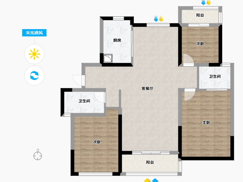 陕西省-榆林市-阳光紫郡-101.09-户型库-采光通风