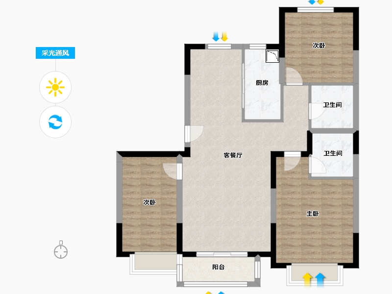 陕西省-榆林市-颐和嘉苑-96.52-户型库-采光通风