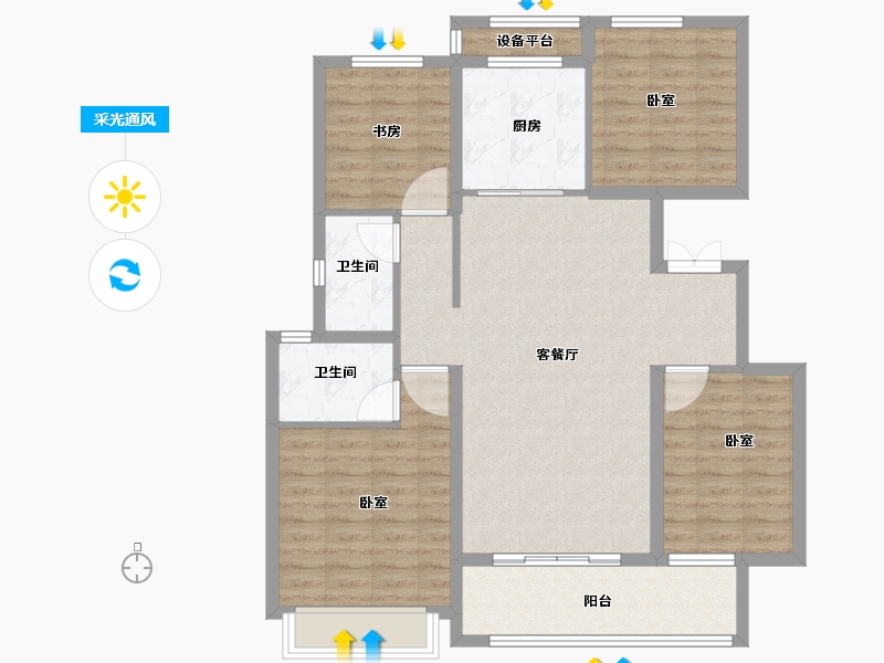 江苏省-徐州市-中海·铂悦府-106.00-户型库-采光通风