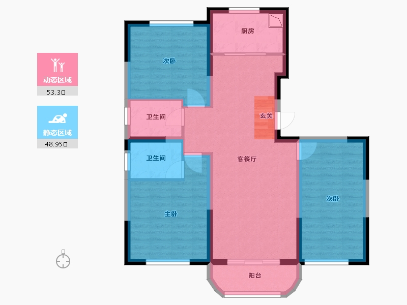 陕西省-西安市-幸福里-91.41-户型库-动静分区