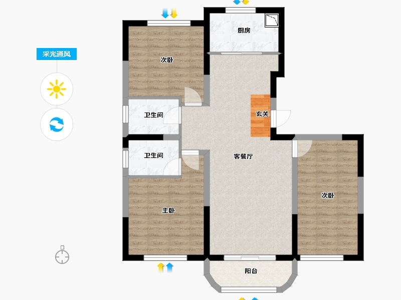 陕西省-西安市-幸福里-91.41-户型库-采光通风