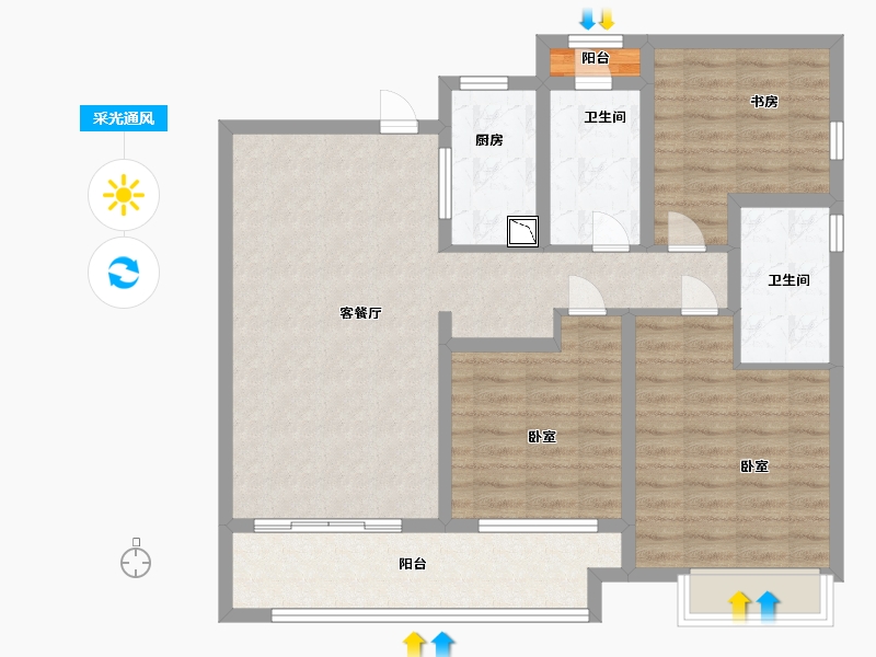 江苏省-苏州市-万科胥江城市花园-96.00-户型库-采光通风