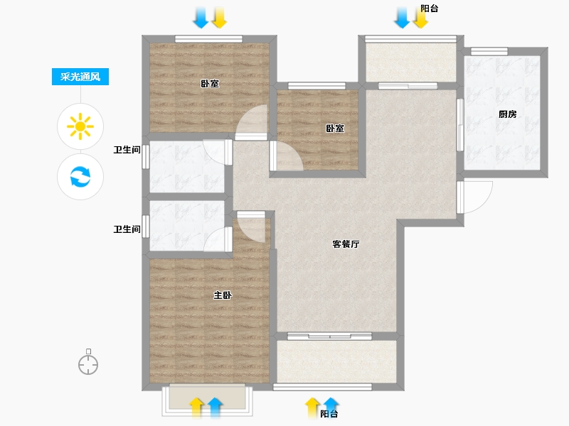 甘肃省-兰州市-恒大绿洲林语郡-102.73-户型库-采光通风