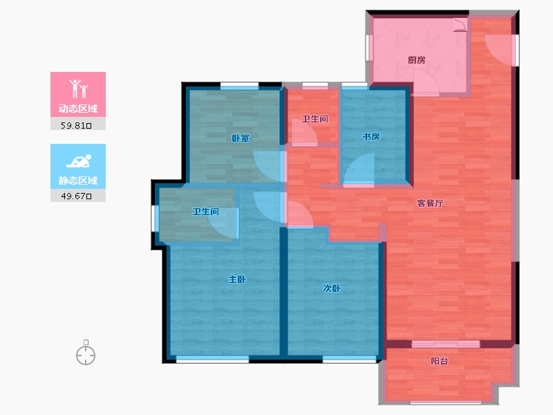 陕西省-西安市-雅居乐锦城-98.00-户型库-动静分区