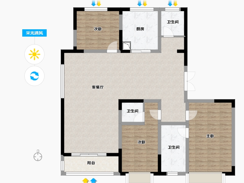 陕西省-榆林市-德通·新时代-127.09-户型库-采光通风