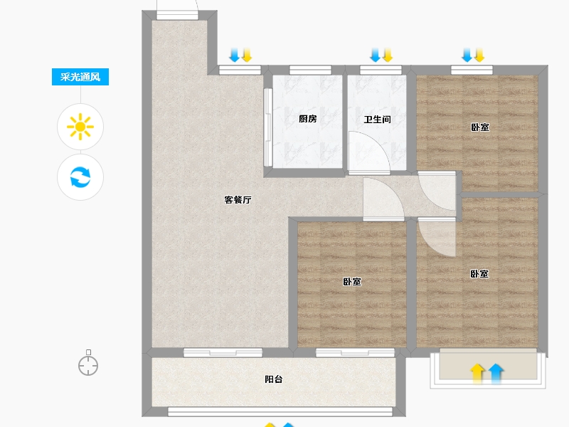 安徽省-宿州市-香格里拉未来家-85.41-户型库-采光通风