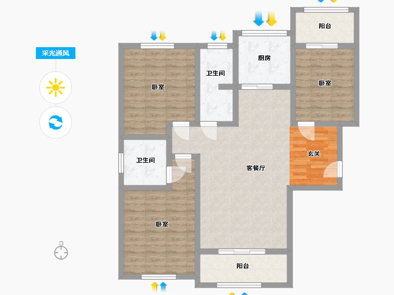 陕西省-西安市-清渭公馆-100.76-户型库-采光通风