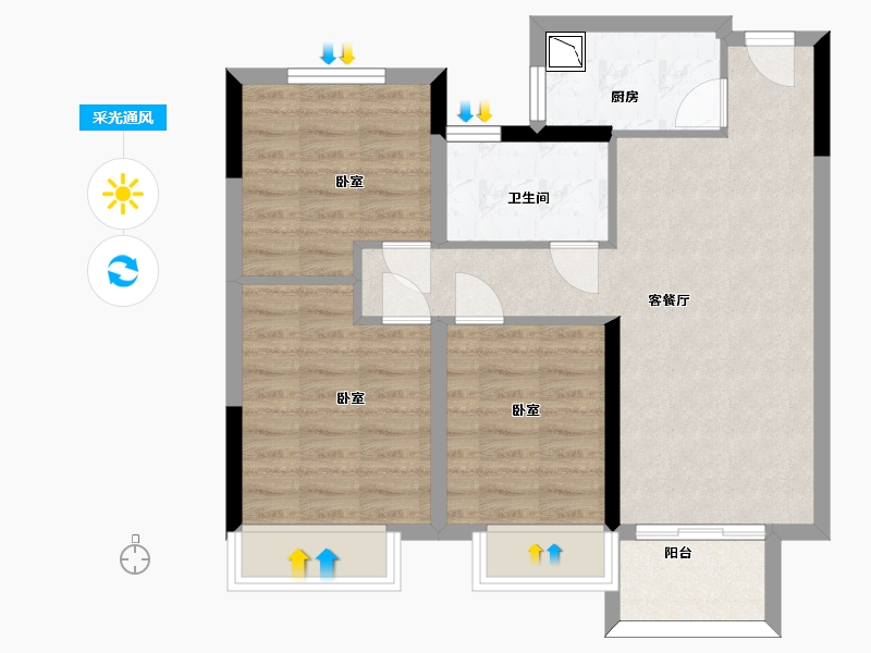 江苏省-苏州市-兴学花苑-68.25-户型库-采光通风