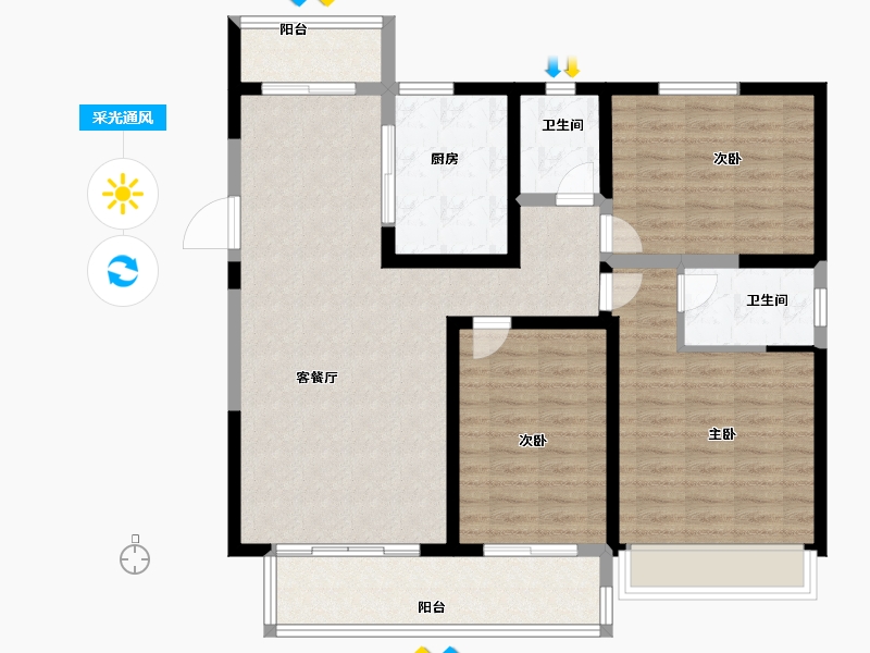 江苏省-南京市-碧桂园凤凰城-106.00-户型库-采光通风