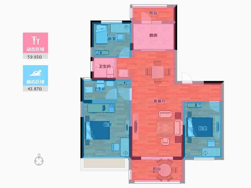 陕西省-西安市-碧桂园锦唐-92.50-户型库-动静分区