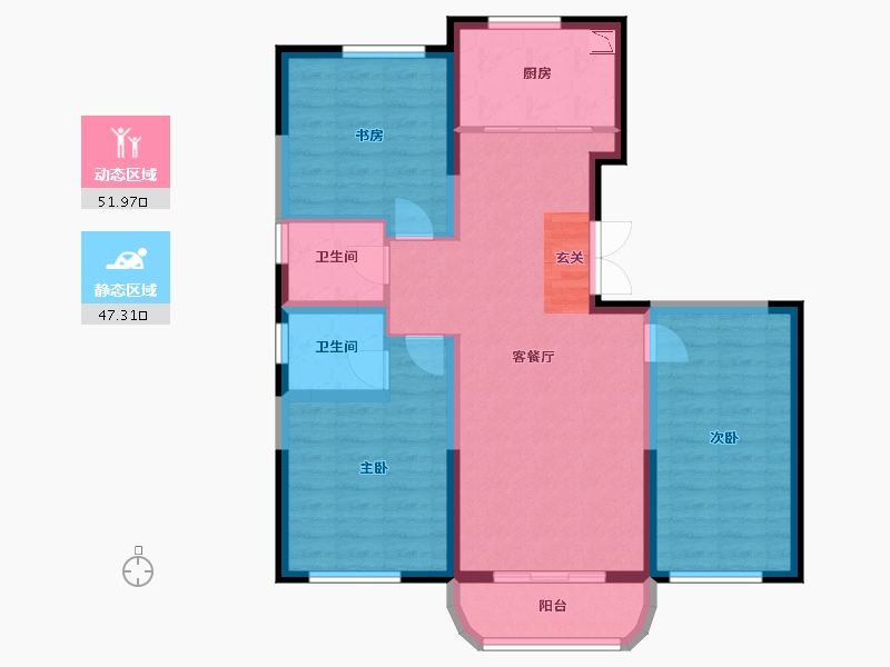 陕西省-西安市-幸福里-88.71-户型库-动静分区