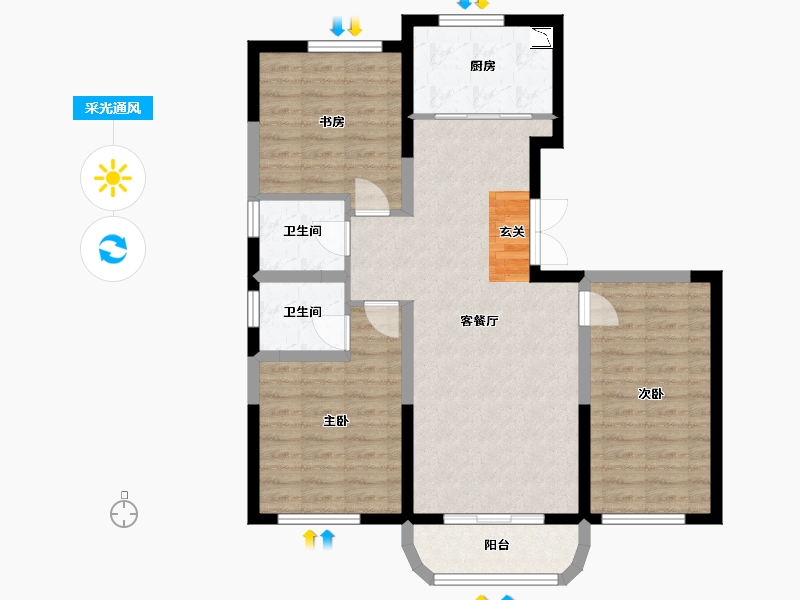 陕西省-西安市-幸福里-88.71-户型库-采光通风