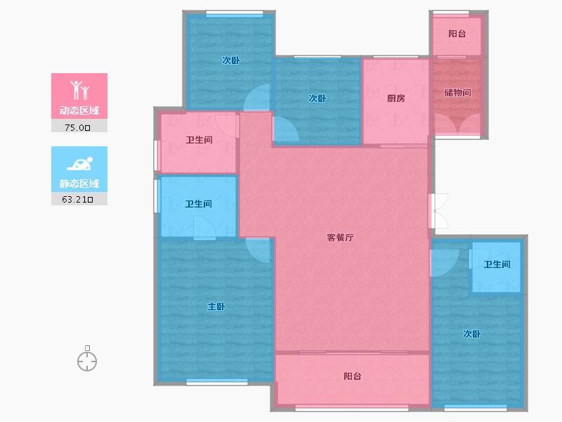 江苏省-徐州市-恒华-长安府-128.02-户型库-动静分区