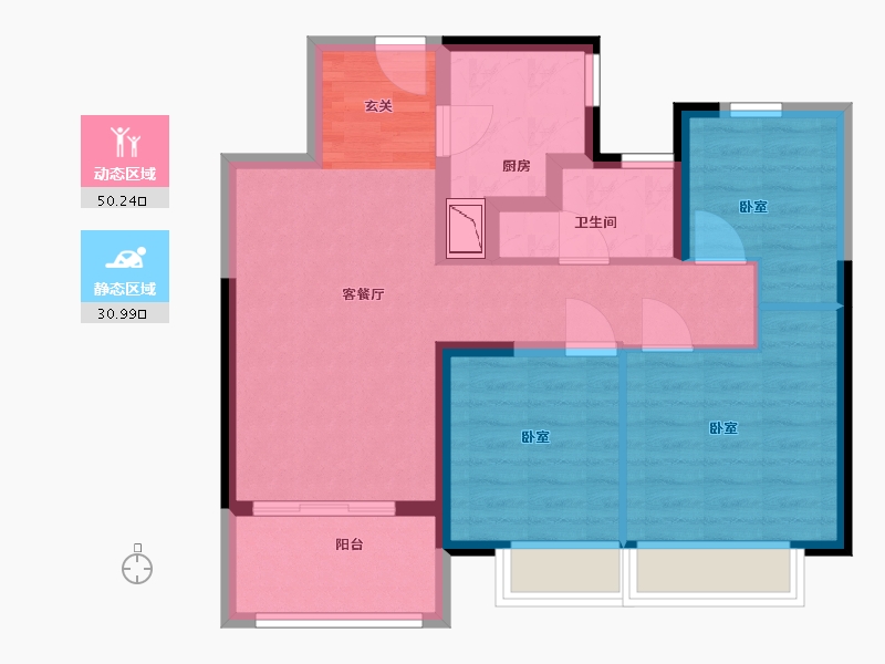 江苏省-南京市-龙湖天钜-71.43-户型库-动静分区