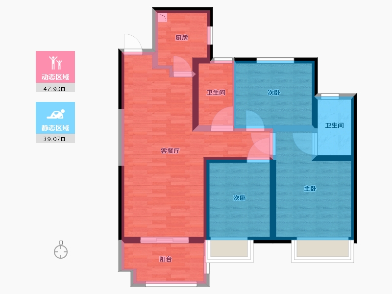 陕西省-西安市-雅居乐锦城-76.54-户型库-动静分区