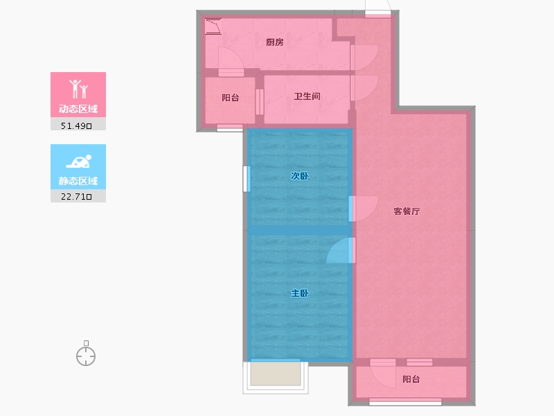 陕西省-西安市-富力白鹭湾-64.89-户型库-动静分区