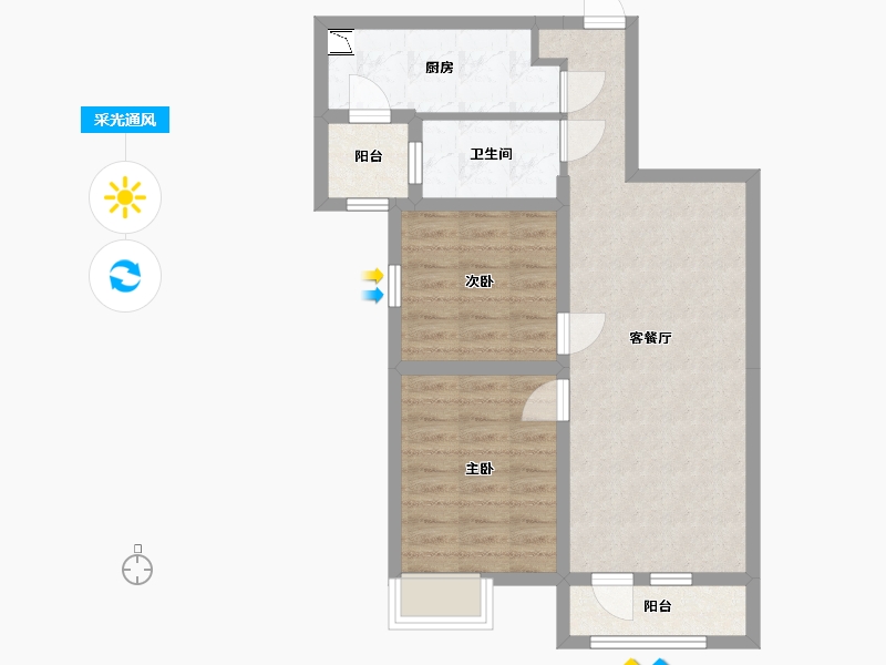 陕西省-西安市-富力白鹭湾-64.89-户型库-采光通风