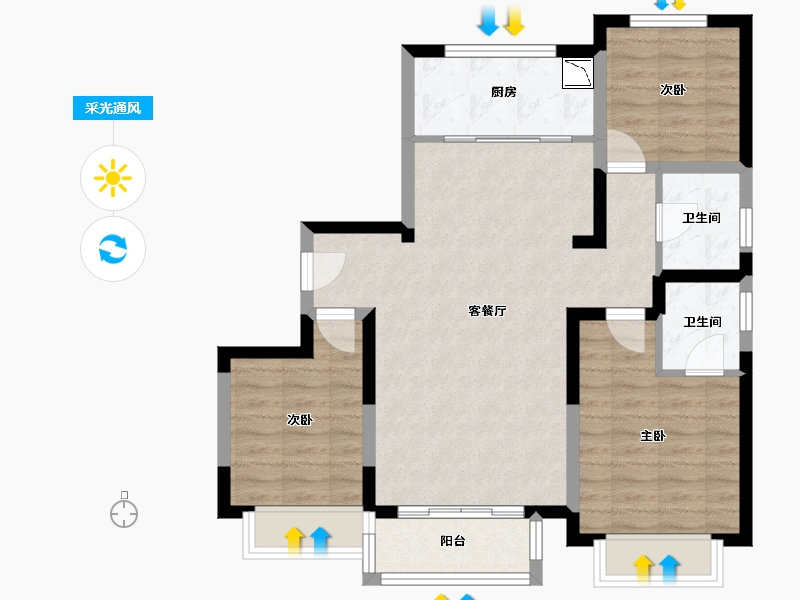 陕西省-榆林市-颐和嘉苑-80.83-户型库-采光通风