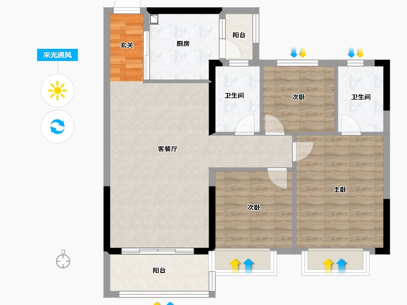 江苏省-南京市-宁滁恒大文化旅游城-89.00-户型库-采光通风