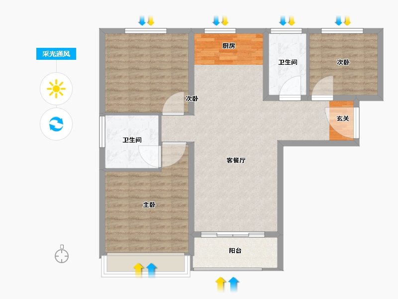 陕西省-西安市-逸景佲园-93.00-户型库-采光通风