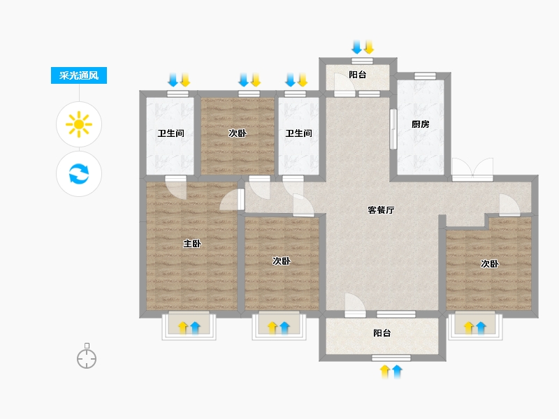 陕西省-西安市-富力白鹭湾-104.44-户型库-采光通风