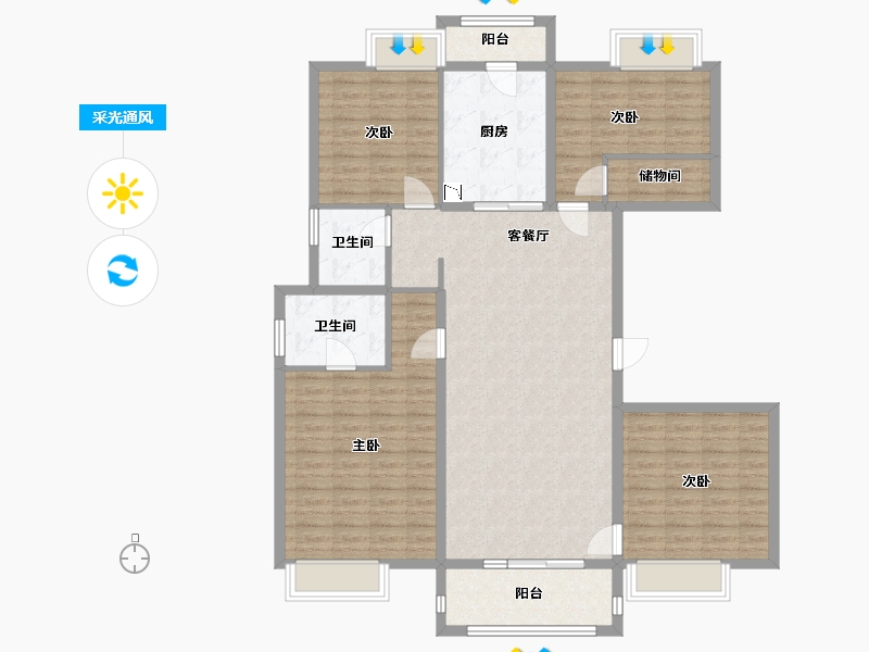 湖北省-武汉市-金地保利褐石公馆-129.90-户型库-采光通风