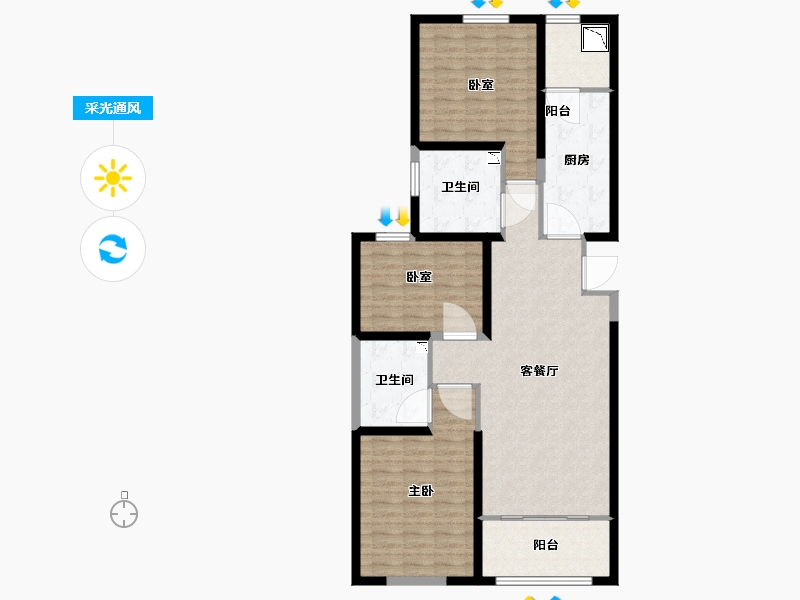 陕西省-咸阳市-咸阳恒大帝景-109.05-户型库-采光通风