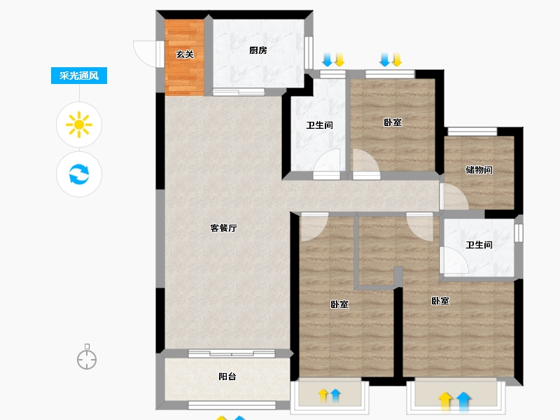 陕西省-西安市-西安金辉江山铭著-87.57-户型库-采光通风