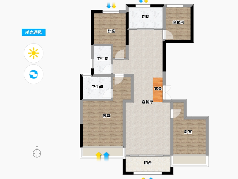 陕西省-西安市-西安金辉江山铭著-98.86-户型库-采光通风