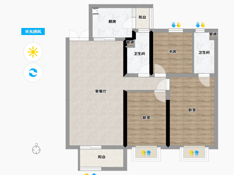 山西省-太原市-东鼎·迎泽里-83.45-户型库-采光通风