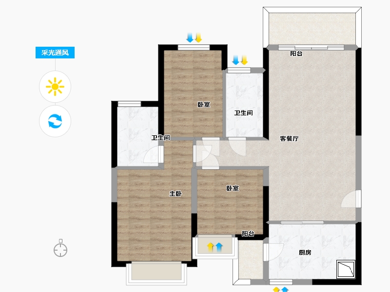 陕西省-西安市-恒大翡翠龙庭-96.26-户型库-采光通风