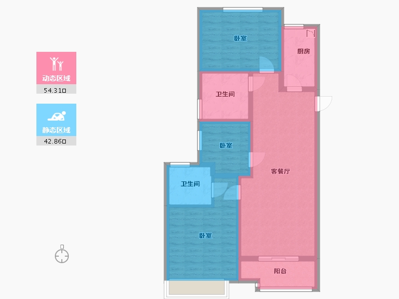 陕西省-咸阳市-绿城咸阳桂语江南-86.00-户型库-动静分区