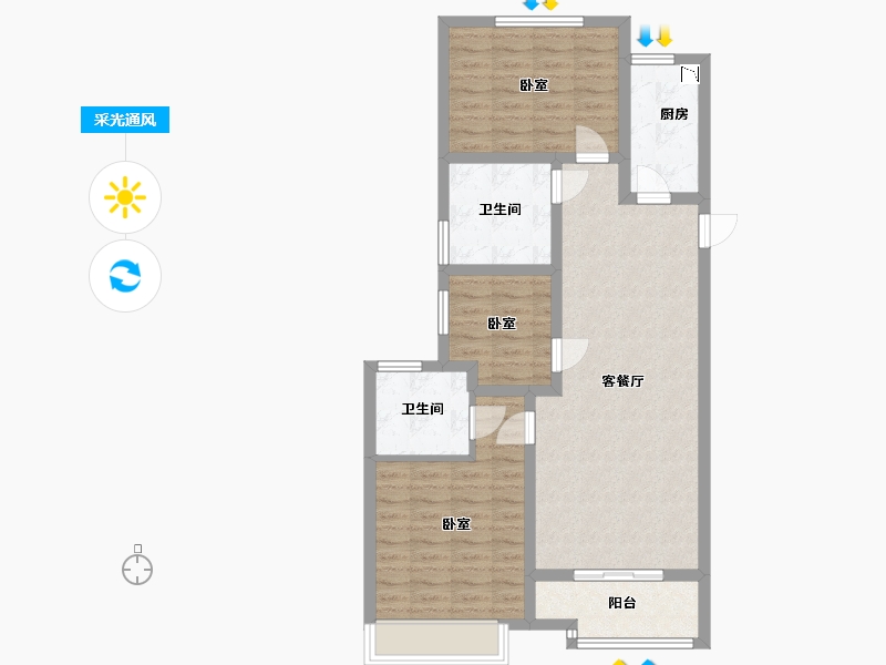 陕西省-咸阳市-绿城咸阳桂语江南-86.00-户型库-采光通风