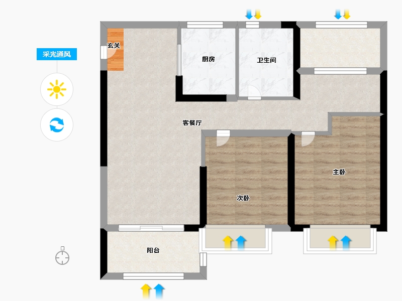 江苏省-南京市-世茂明发又一城-74.00-户型库-采光通风