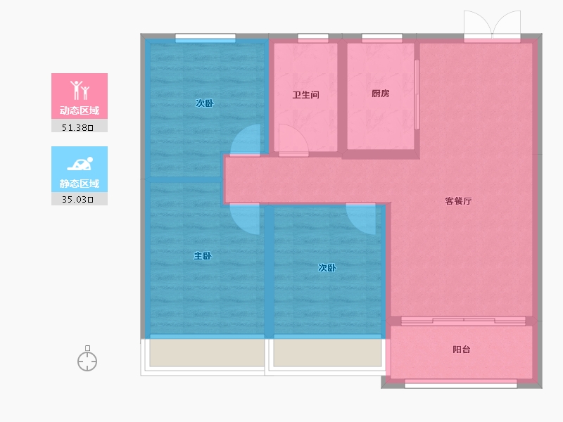 黑龙江省-齐齐哈尔市-新鹤城华玉府-77.58-户型库-动静分区