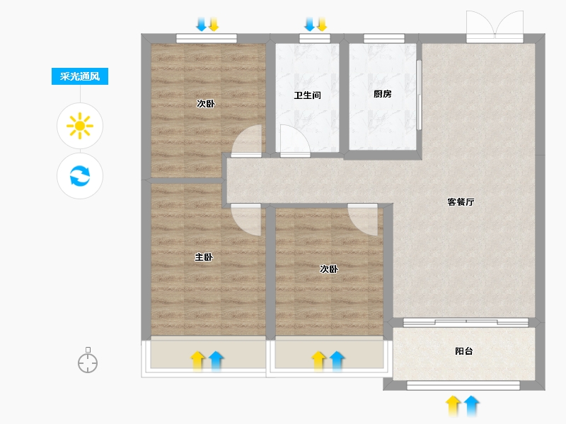 黑龙江省-齐齐哈尔市-新鹤城华玉府-77.58-户型库-采光通风