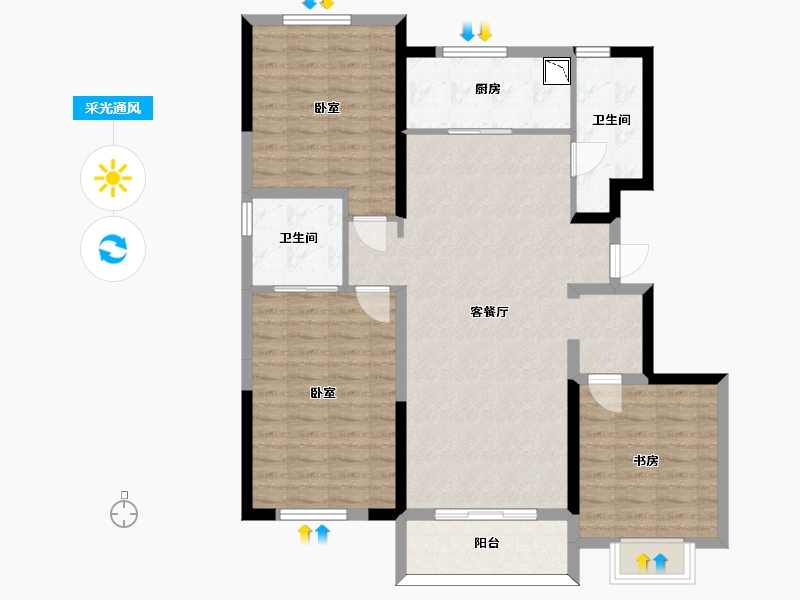 陕西省-西安市-融创天朗蘭园-102.78-户型库-采光通风