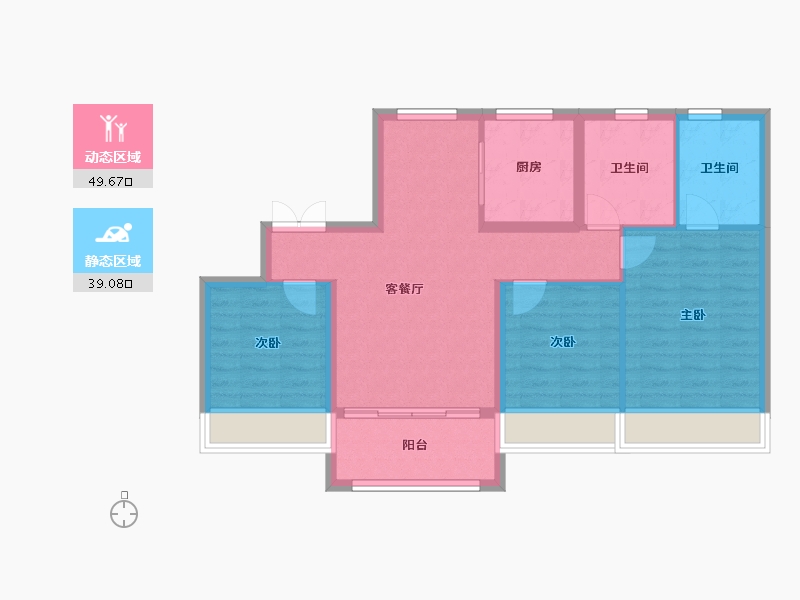 黑龙江省-齐齐哈尔市-新鹤城华玉府-79.62-户型库-动静分区