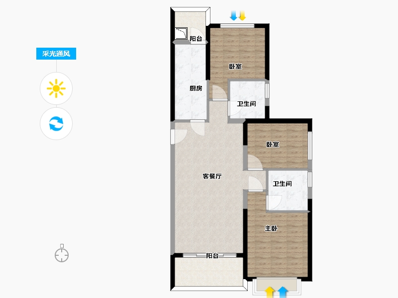 陕西省-西安市-恒大翡翠龙庭-102.10-户型库-采光通风