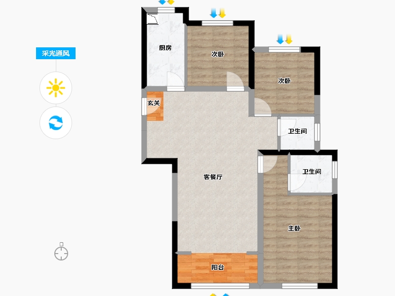 陕西省-西安市-绿地国港新里城-79.70-户型库-采光通风