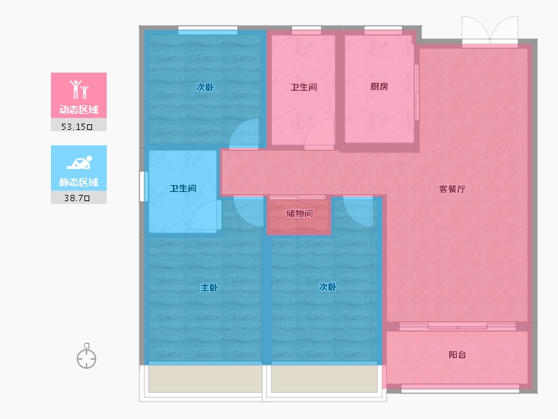 黑龙江省-齐齐哈尔市-新鹤城华玉府-82.20-户型库-动静分区